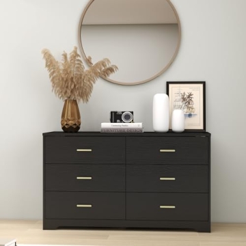 Stylish 6 Drawer Dresser with Gold Accents for Home Storage