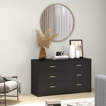 Stylish 6 Drawer Dresser with Gold Accents for Home Storage