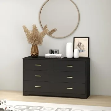 Stylish 6 Drawer Dresser with Gold Accents for Home Storage
