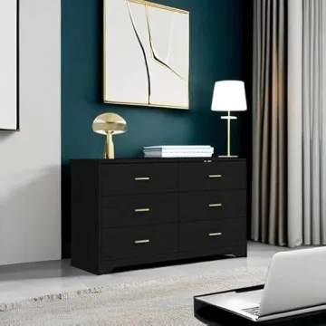 Stylish 6 Drawer Dresser with Gold Accents for Home Storage
