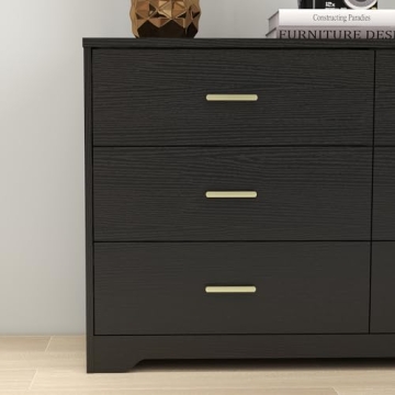 Stylish 6 Drawer Dresser with Gold Accents for Home Storage