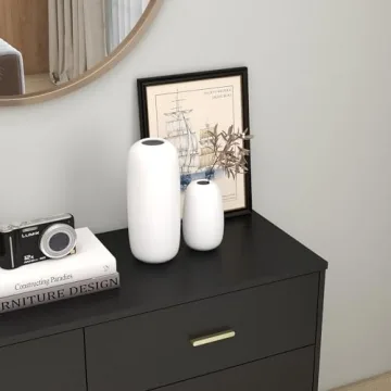 Stylish 6 Drawer Dresser with Gold Accents for Home Storage