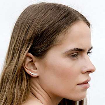 PAVOI 14K Gold Plated Sterling Silver Post Cubic Zirconia Mini Ear Crawler Earrings - Small Arrow Ea...