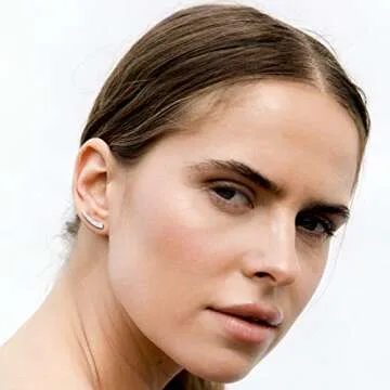 PAVOI 14K Gold Plated Sterling Silver Post Cubic Zirconia Mini Ear Crawler Earrings - Small Arrow Ear Climber Fashion Earrings in White Gold