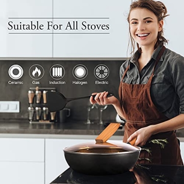 Hyoank 12.4'' Carbon Steel Wok Pan with Glass Lid