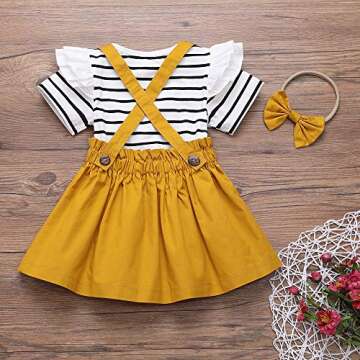FYBITBO Toddler Baby Girls Fall Clothes Ruffle Romper Shirt Suspender Skirt Overalls Dress Fashion 3...