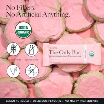 Truvani Plant Based Snack Bars | Sugar Cookie 12 Pack | 6g Protein | USDA Organic and Vegan | The Only Bar | Dairy, Soy, and Gluten Free | Individually Wrapped