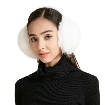 ZLYC Womens Girls Winter Fashion Adjustable Faux Fur EarMuffs Ear Warmers (Large White)