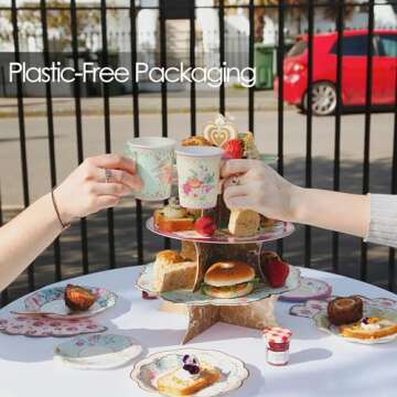 Talking Tables Truly Scrumptious Party Vintage Floral Tea Cups and Saucer Sets, Pack of 12, Height 8cm, 3", Mixed Colors