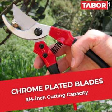 TABOR TOOLS S821A Bypass Pruning Shears, Makes Clean Cuts, Great for S-M Size Hands. Professional Sh...