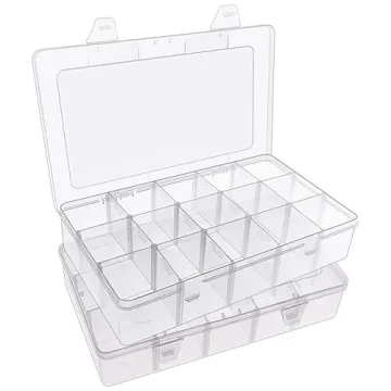 SGHUO 2 Pack 15 Grids Bead Organizer, Clear Plastic Storage with Adjustable Dividers