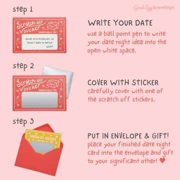 24 Love Coupons for Him - DIY Scratch Off Date Night Ideas With Stickers And Envelopes - Valentine's Day Gift - Romantic Gifts - 3.15x4.72 Inch Mini Date Night Shenanigans Voucher Cards