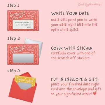 24 Love Coupons for Him - DIY Scratch Off Date Night Ideas With Stickers And Envelopes - Valentine's Day Gift - Romantic Gifts - 3.15x4.72 Inch Mini Date Night Shenanigans Voucher Cards