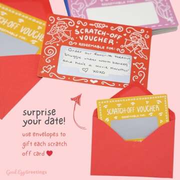 24 Love Coupons for Him - DIY Scratch Off Date Night Ideas With Stickers And Envelopes - Valentine's Day Gift - Romantic Gifts - 3.15x4.72 Inch Mini Date Night Shenanigans Voucher Cards