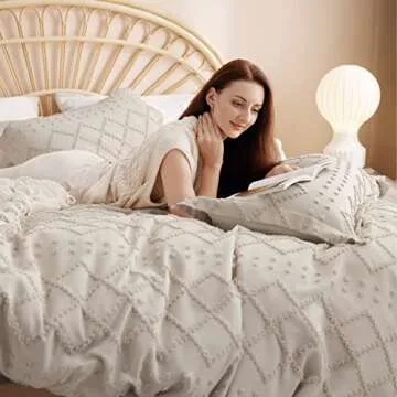 Bedsure Boho Duvet Cover King Size - Boho Bedding, Tufted King Duvet Cover for All Seasons, 3 Pieces Embroidery Shabby Chic Home Bedding,Comforter Not Included (Beige, 104" x 90")