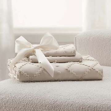 Bedsure Boho Duvet Cover King Size - Boho Bedding, Tufted King Duvet Cover for All Seasons, 3 Pieces Embroidery Shabby Chic Home Bedding,Comforter Not Included (Beige, 104" x 90")