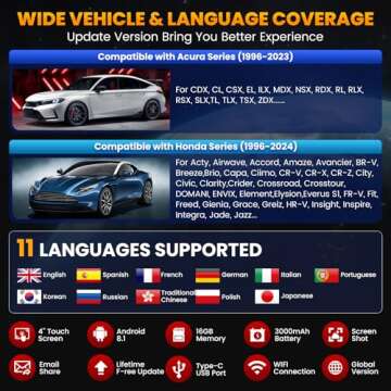 2025 LAUNCH Creader Elite V2.0 for Honda Acura OBD2 Scanner, Full Systems Bi-Directional Scan Tool, All Reset Services, Full OBD2 Code Reader, AUTOVIN, Battery Registration, Lifetime Free Update