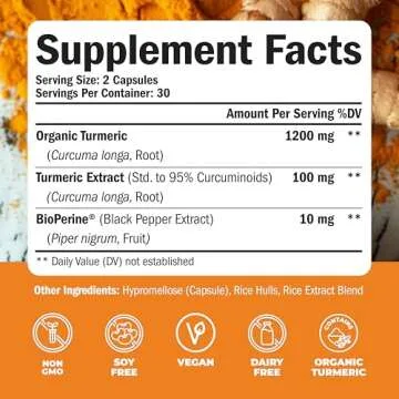 Turmeric Supplement - High Potency Turmeric Curcumin Supplement with 1200 mg Organic Tumeric and 95% Curcuminoids. Curcumin Supplements with Black Pepper for Immune & Joint Health. 60 Curcuma Capsules