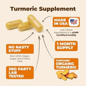 Turmeric Supplement - High Potency Turmeric Curcumin Supplement with 1200 mg Organic Tumeric and 95% Curcuminoids. Curcumin Supplements with Black Pepper for Immune & Joint Health. 60 Curcuma Capsules