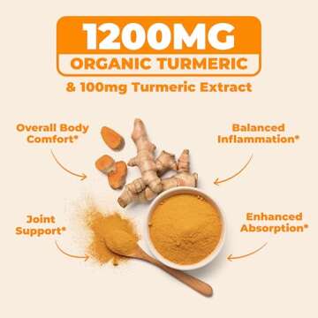 Turmeric Supplement - High Potency Turmeric Curcumin Supplement with 1200 mg Organic Tumeric and 95% Curcuminoids. Curcumin Supplements with Black Pepper for Immune & Joint Health. 60 Curcuma Capsules