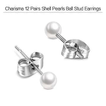 Charisma 4mm Composite Pearl Earrings Round Ball Pearls Stud Earrings Hypoallergenic 12 Pairs Imitat...