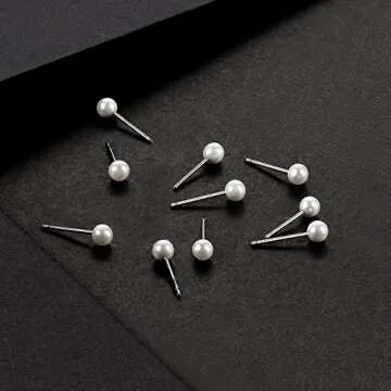 Charisma 4mm Composite Pearl Earrings Round Ball Pearls Stud Earrings Hypoallergenic 12 Pairs Imitation Pearl Earrings Set for Women