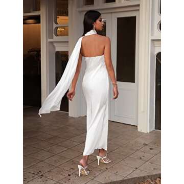 WDIRARA Women's Asymmetrical Halter Neck Sleeveless Cocktail Party Satin Dress White XS