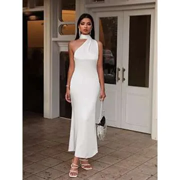 WDIRARA Women's Asymmetrical Halter Neck Sleeveless Cocktail Party Satin Dress White XS