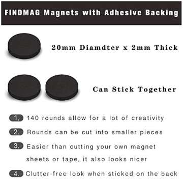 FINDMAG 140 Pcs Round Magnets with Adhesive Backing, Flexible Self Adhesive Magnets for Crafts, Smal...