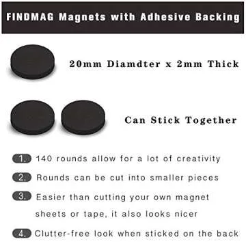 FINDMAG 140 Pcs Round Magnets with Adhesive Backing, Flexible Self Adhesive Magnets for Crafts, Smal...