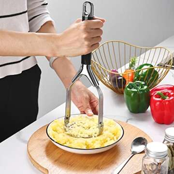Joyoldelf Heavy Duty Stainless Steel Potato Masher, Folding Masher Kitchen Tool & Food Masher/Potato Smasher, Perfect for Avocado, Bean, Vegetable, Fruits, Baby Food, Meat