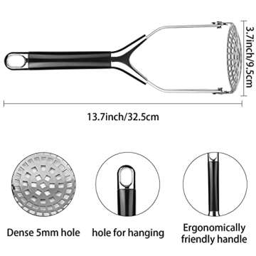 Joyoldelf Heavy Duty Stainless Steel Potato Masher, Folding Masher Kitchen Tool & Food Masher/Potato Smasher, Perfect for Avocado, Bean, Vegetable, Fruits, Baby Food, Meat