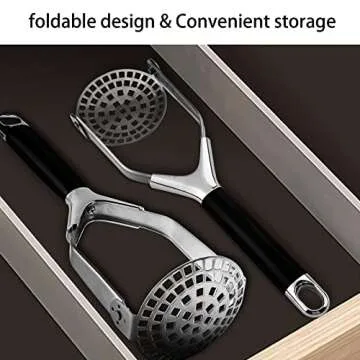 Joyoldelf Heavy Duty Stainless Steel Potato Masher, Folding Masher Kitchen Tool & Food Masher/Potato Smasher, Perfect for Avocado, Bean, Vegetable, Fruits, Baby Food, Meat