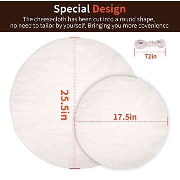 Cheesecloth, 4 Pack DIAM 17.5''&25.5'', Grade 90 Plus, 100% Unbleached Cheese Cloth Fabric for Strai...