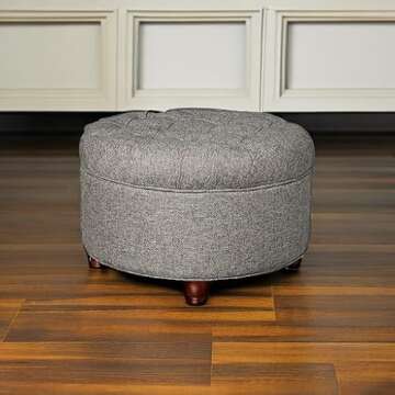 Homepop Button Tufted Round Storage Ottoman | Elegant & Functional