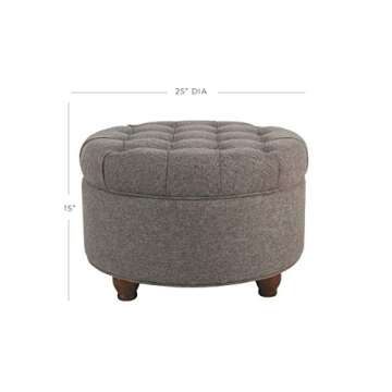 Stylish Homepop Round Storage Ottoman with Tufted Lid