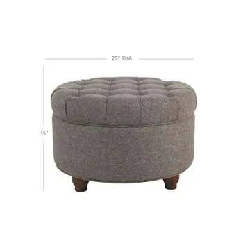 Stylish Homepop Round Storage Ottoman with Tufted Lid
