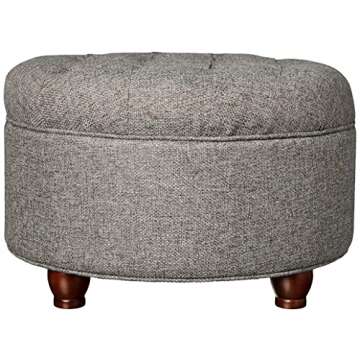 Stylish Homepop Round Storage Ottoman with Tufted Lid