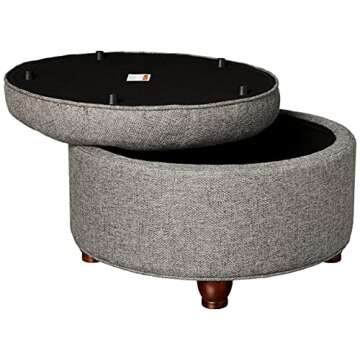 Stylish Homepop Round Storage Ottoman with Tufted Lid