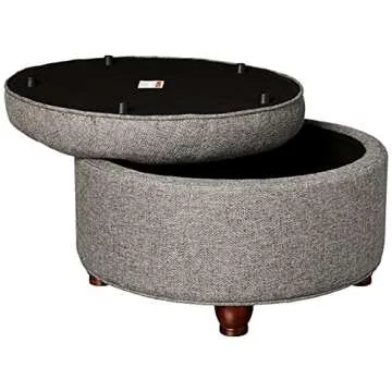 Stylish Homepop Round Storage Ottoman with Tufted Lid