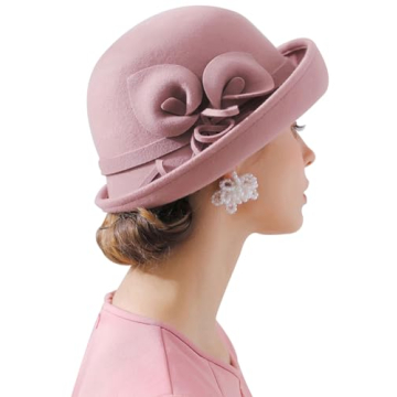 ORIDOOR Women Vintage Wool Felt Flowers Bucket Cloche Bowler Hat Church Wedding Dress Fascinator Hat...