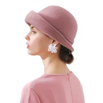 ORIDOOR Women Vintage Wool Felt Flowers Bucket Cloche Bowler Hat Church Wedding Dress Fascinator Hat Winter Felt Fedoras (012 Pink, One Size) …