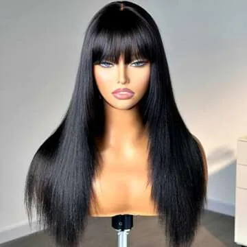 ANDRIA Black Wig with Bangs 24 Inches Soft and Stylish