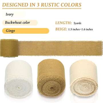 Sage Green Handmade Fringe Chiffon Ribbon - 3 Rolls, 1.5 Inch x 5 yd Total 15 yd - Boho Frayed Edges...