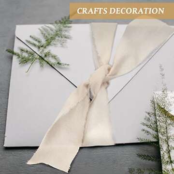 Sage Green Handmade Fringe Chiffon Ribbon - 3 Rolls, 1.5 Inch x 5 yd Total 15 yd - Boho Frayed Edges - Cotton Ribbon for Wedding Gift Wrapping & DIY Craft (Caramel, Ginger, Dark Brown)