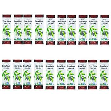 Organic Extra Virgin Olive Oil Packets, 11ml (Pack of 20) Individually Portioned, 0.375 oz. Organic EVOO Packets for Backpacking, Camping, Salads, Dressing, Olive Oil To Go (Olive Oil)