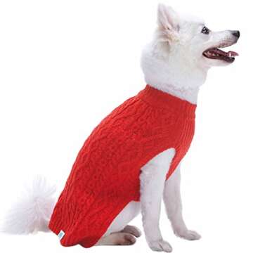 Blueberry Pet Classic Dog Sweater Wool Blend Cable Knit Pullover Crewneck Winter Clothes in Red Danger, Back Length 22", Large Warm Coat for Pet