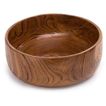 MyGift 9-inch Handcrafted Indonesian Round Teak Wood Salad Serving Bowl