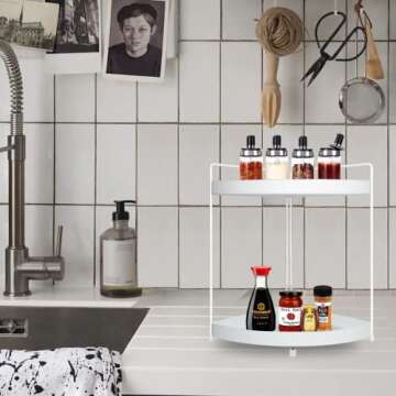 Lvssci 2 Tier Corner Shelf Rack Kitchen Counter Cabinet Bathroom Organizer Makeup Cosmetic counterto...