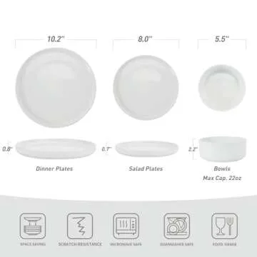 Famiware Nebula Plates and Bowls Set, 12 Pieces Dinnerware Sets, Dishes Set for 4, White with Colorful Speckles